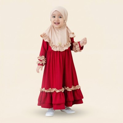 বেবি বোরকা হিজাব সেট — লাল | Dubai Cherry | বয়স ২–১২
