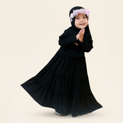 বেবি বোরকা হিজাব সেট — জেট কালো | Dubai Cherry | বয়স ২–১২