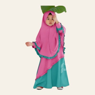 বেবি বোরকা হিজাব সেট — পিংক মিন্ট | Dubai Cherry | বয়স ২–১২