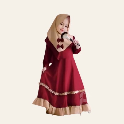 বেবি বোরকা হিজাব সেট — মেরুন | Dubai Cherry | বয়স ২–১২