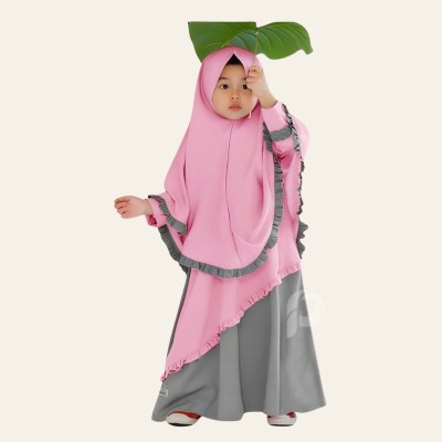 বেবি বোরকা হিজাব সেট — ধূসর পিংক | Dubai Cherry | বয়স ২–১২